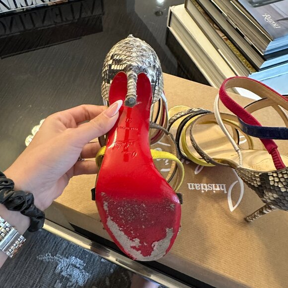 Suede Snakeskin Patent Metallic Calfskin Mariniere 100 Cage Sandals Multicolor - Picture 5 of 7